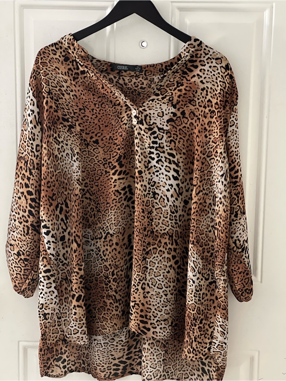 Cure Leopard Print V-Neck Blouse - Brown Animal Print